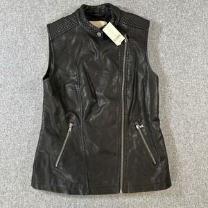 Smart‎ Set Women's Faux Leather Moto Vest Black Quilted Zip NWT XS